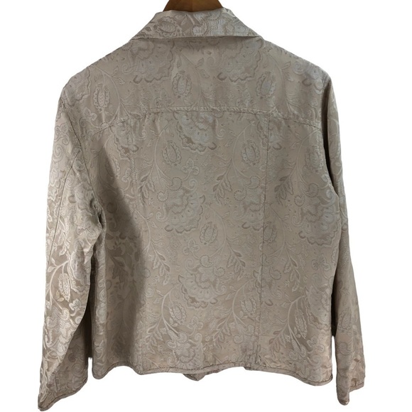 Chico’s Silk Jacket Gold Jacquard Sz 2 Large Lagenlook Classic Minimalist - Picture 7 of 15
